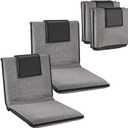 2 Pcs Adjustable Floor Chair with Back Support, Padded Seat, Portable, Meditation Cushion, Fully Folding Backrest for Adult, Kid, Gaming - Linen Washable Cover, Nylon Bottom (Gray, Black)