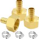 Uenede 3PCS Brass Hose Barb Fittings 3/4" NPT Female to 3/8" Barb Adapter Connector Include 3 Stainless Steel Clamps for Water/Oil/Gas