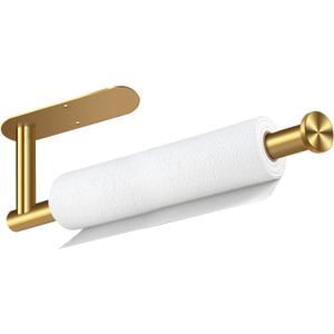 Paper Towel Holder, Self Adhesive or Drilling Paper Towel Holder Under Cabinet, Stainless Steel Gold Paper Towel Holders Wall Mount for Kitchen, Bathroom, Sink, Pantry, Fridge (Gold)