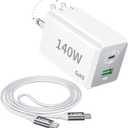 Mac Book Pro Charger - 140W 2 Port Foldable USB C Charger Fast Charging Compatible with for Mac Book,M1 M2 M3 M4 M5.iPad/iPhone 17/16 Series, Samsung Galaxy, Pixel, Include 5 FT Charge Cable