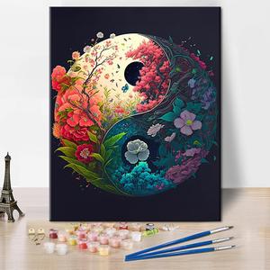 TUMOVO Paint by Numbers for Adults Beginner, Yin Yang Paint by Numbers Kits Romantic Beautiful Flowers Adult Paint by Number Acrylic Kids Paint by Number Kits Home Wall Decoration, 16 x20 Inch