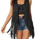 Allegra K Women's Sleeveless Fringe Vest Open Front Western 70s Outfits Faux Suede Tassel Cardigan Small Black