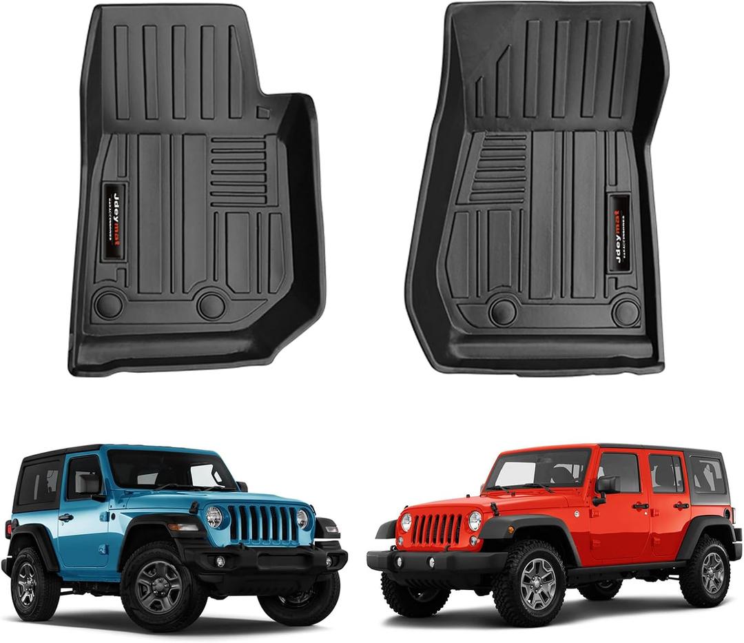 Custom Fit Floor Liners for 2007-2018 Jeep Wrangler 4-Door, Wrangler JK 2-Door Front Floor Mats All Weather TPE Rubber Accessories (Set of 2 Mat)
