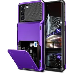 Vofolen for Galaxy S22 Plus Case Wallet Credit Card Holder 4-Card Slot Hidden Back Pocket Dual Layer Hybrid Rugged Rubber Bumper Protective Hard Shell Cover for Samsung Galaxy S22 Plus 5G 6.6" Purple