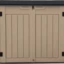 DWVO 35 Cuft Outdoor Horizontal Storage, Waterproof Resin Storage Shed with Floor and Multiple Accesses for Garden Tools, Easy Assembly, Brown (No Shelf Included)