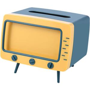 Jucaifu 2 in 1 Tissue Box Cover Holder for Bathroom Vanity Countertops, Adorable TV Shaped Square Toilet Paper Napkin Box Perfect for Kitchen Dining Room Bathroom Decor (Blue)