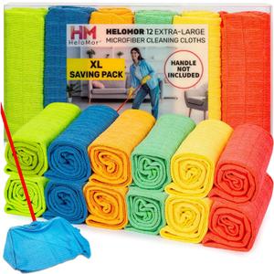 HELOMOR 12 Extra Large Microfiber Cleaning Cloths, 30"x18" Floor Towels for Squeegee Mop, Reusable Multi-Purpose Cleaning Rags for House, Kitchen, Car & Windows, Highly Absorbent, Lint-Free (Assorted)