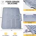 Silicone Dish Drying Mat for Kitchen Counter,Non-Slip Dish Drying Pad with Drain Lip,Heat Resistant Sink drying Mat for Dishes,Large Rubber dish drain mat dish rack mat (Grey,15.8"x13")