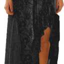 Women Lace Flowy Long Skirt Fairy Asymmetrical Hem See Through Maxi Skirt Summer Aesthetic Streetwear (Large, A 22 Black)