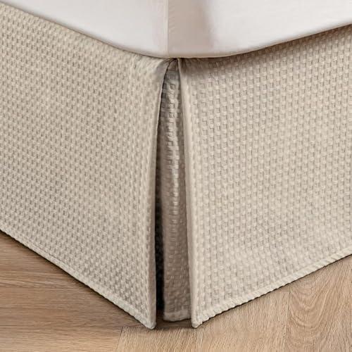 MIYE Pleated Waffle Weave Bed Skirt, Tailored Dust Ruffle 12 Inch Drop Easy Fit, Machine Washable,No Split Corners (Beige, King - 12" Drop)
