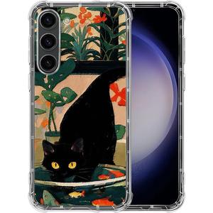 for Samsung Galaxy S23 Plus Case Clear,TMK Black Cat Catching Fish Transparent Soft Shockproof Protective Slim Thin Bumper Pattern Design Phone Case