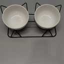 Trosetry Cat Bowls, Double Ceramic Pet Bowls with 15°Tilted Raised Stand for Food and Water, Anti Vomiting Dish Feeder, Perfect Puppy Cats Small Dogs(Black Stand), LLNVBP1966