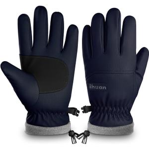 ihuan Kids Winter Waterproof Ski Gloves, Snowboarding Touchscreen Snow Cycling Running Gloves for Boys Girls (S5-6, Blue)
