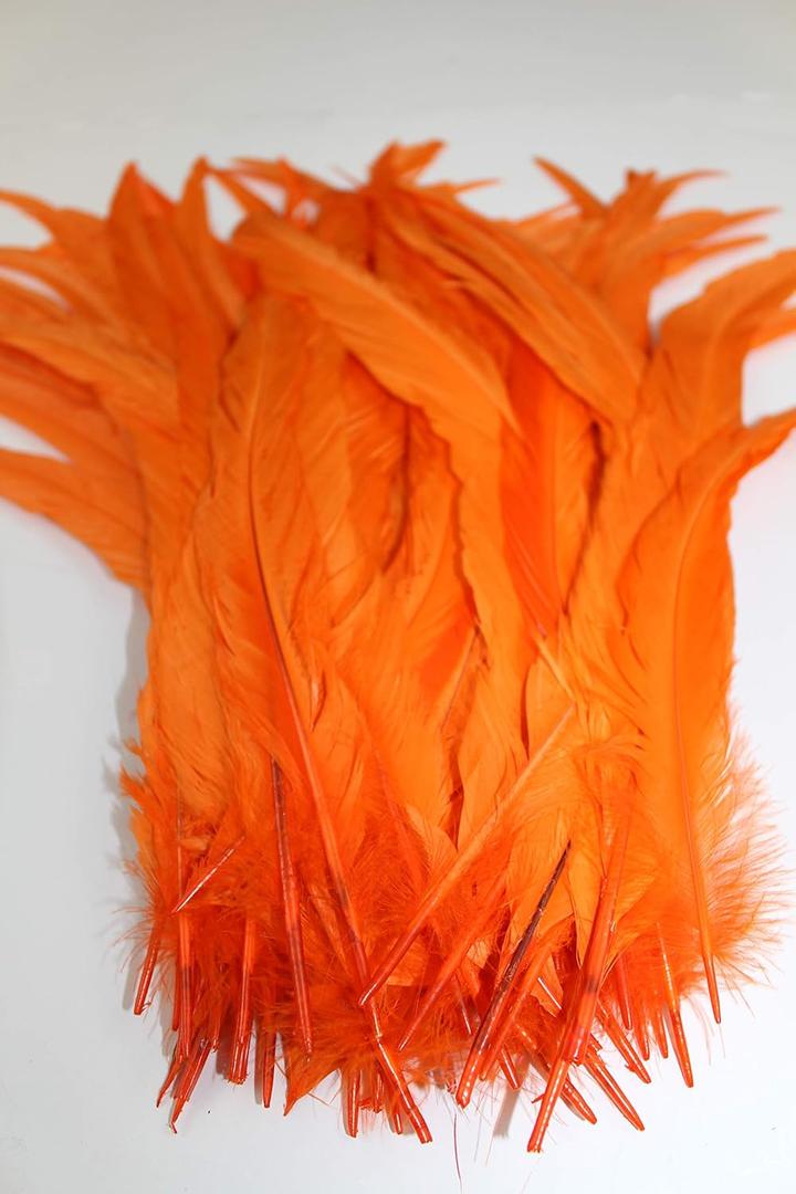 20pcs 12"-14" and 14"-16" Rooster Coque Tail Feathers for Crafting, Decoration, Weddng, Millinery Supply, Fly Tying, DIY Feather Decoration (Orange, 12-14 inch) (12-14 inch, Orange)