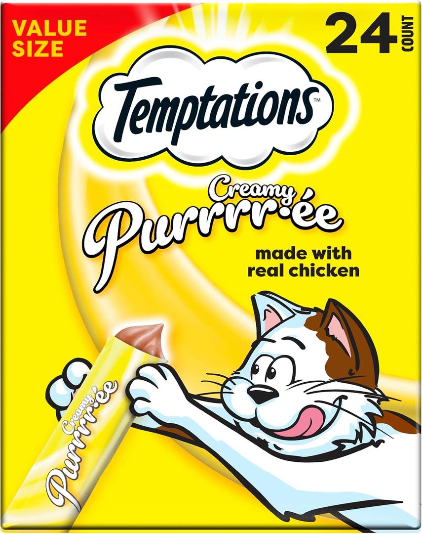 2 x Temptations Creamy Puree Squeezable Lickable Wet Cat Treats with Chicken, 0.42 oz. Tubes, 24 Count (EXP 05/22/27)