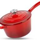 Enameled Cast Iron Sauce Pan, 2 Quarts Round Sauce Pot with Lid, Mini Dutch Oven Enamel Saucepan for Cooking Pasta Sauce, Marinate, Cook, Refrigerate and Serve, Gradient Red