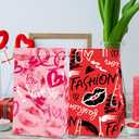 mdgfge Valentine's Day Paper Bags Heart Love Candy Paper Bags Party Favor with Tag Sticker Decals Red Black Candy Treat Present Wrapping Bags for Wedding Party Decor Supplies (12Pcs)