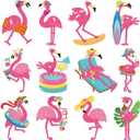Cholemy 200 Pcs Flamingo Theme Party Decor, Summer Pink Flamingo Cutouts with 400pcs Glue Point Hawaiian Theme Paper Cutting for Bulletin Border Decor Birthday Party Supplies