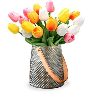 20pcs Real Touch Tulips PU Artificial Flowers, Fake Tulips Flowers for Arrangement Wedding Party Easter Spring Home Dining Room Office Decoration. (Multicolor, 14" Tall)