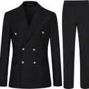 Men's Slim Fit 2 Piece Suit Double Breasted Business Wedding Prom Tuxedo Suits Blazer & Pants Set… (Black), UK 44