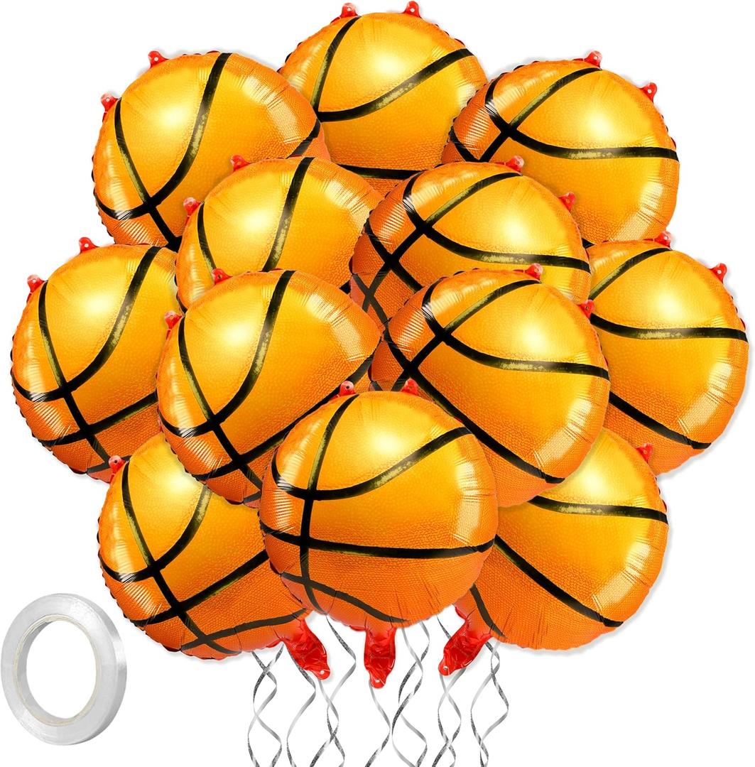 Fovths 12 Pieces Inflatable Basketball Balloons 18 Inches Basketballs Foil Balloons Themed Birthday Party Decorations for Sports Graduation Party Supplies, Basketball
