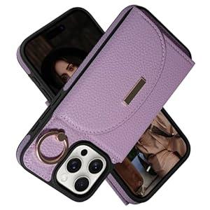 Keallce Wallet Case for iPhone 15 Pro Max 6.7'', Flip Case with Card Slots, Ring Holder Kickstand, PU Leather Protective Folio Cover for Women, Purple