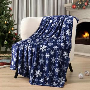 PAVILIA Christmas Throw Blanket | Navy Snowflake Christmas Fleece Blanket | Soft, Plush, Warm Winter Cabin Throw, 50x60 (Navy/White Snowflake)