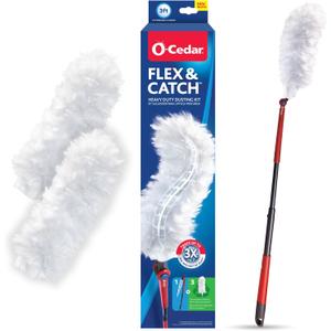 O-Cedar Flex & Catch Heavy Duty Dusting Kit with 3 Disposable Duster Refills | Extendable 3 Ft Handle with Stay-On Duster Hook | Traps 3X More Dust Than Feather Dusters