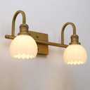 Yosoan Boho Brass Gold Vintage Wall Sconce with Flower Shade, 2-Light Indoor Hardwired Modern Vanity Industrial Single Wall Mounted Milk Transparent Tulip for Living Room Kitchen Bedroom(Antique)