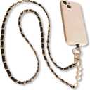 Fashion Black Pearl Cell Phone with Lanyard Pearl Clip Design,Beach Vacation Essentials,Fashionable Cell Phone Chain and Purse Straps Replacement Crossbody