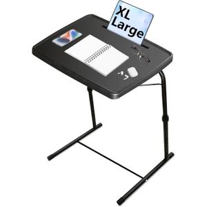 XL Adjustable Folding TV Tray Table, Larger TV Dinner HDPE Plastic Tray, for Laptop, Eating, Drawing, Snacks, etc, Black-Pro