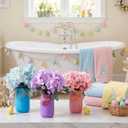 Roowest 3 Pcs Easter Centerpieces for Tables Easter Mason Jars with Flowers Spring Table Decor 2.6 x 5.1 Inch Bunny Egg Mason Jars with Bunny Tags for Spring Home Centerpiece Dinning Table Decor