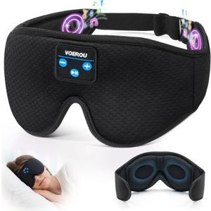 Voerou Sleep Headphones, 3D Bluetooth 5.4 Sleep Mask Wireless Eye Mask, Sleeping Mask with Bluetooth Headphones for Side Sleepers with Ultra-Thin Speakers, Perfect for Sleeping Travel Christmas Gifts (Light Black)