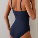 B2prity One Piece Swimsuit for Women Tummy Control Retro Bathing Suit Button Up Slimming Swimwear (Blue, XXL)