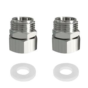 Fitvell 2PCS 304 Stainless Steel Garden Hose Adapter 3/ 4" GHT Female to 3/ 4" GHT Male Water Pipe Connector with Washers