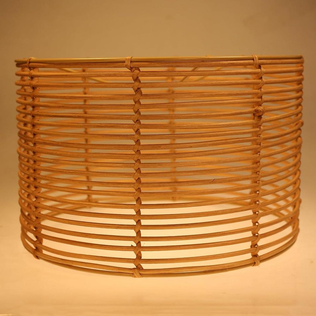 Rattan Drum lamp shades rattan Chandelier Shades Woven Boho Rattan Lampshade Chandelier Shades Pendant light Covers E26 E27 Replacement Table Lamp Floor Lamps Lampshades(Dark Brown)