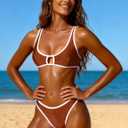 SOULSHE Sexy Bikini Sets for Women Two Piece Color Block Bathing Suit Women's High Leg Thong Swimsuits (Brown, XL)