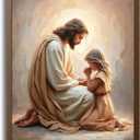 Jesus Praying with Girl Wall Art Christian Canvas Paintings Jesus with Children Wall Decor Religious Bible Story Posters Prints for Living Bedroom Room Church Home Pictures Decoration Unframe (12"L x 16"W)