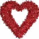 Stunning Red Tinsel Happy Valentines Heart Wreath -17.5" (1 Pc.) - Durable & Elegant, Unique Decor - Perfect for Valentine's Day