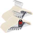 Korpai 24-Pack Beige Velvet Hangers with Clips Adjustable,Adult Hangers,Outfit Hangers,Heavy-Duty,Non-Slip,Space Saving, Felt Hanger for Pants, Skirts, Suits,Coats, Dresses