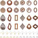 PH PandaHall Pandahall 24Pcs Natural Filigree Wood Earring Charms Flat Round Teardrop Wooden with 120pcs Hooks & Jump Rings Findings for DIY Women Boho Earrings Making 1 Box