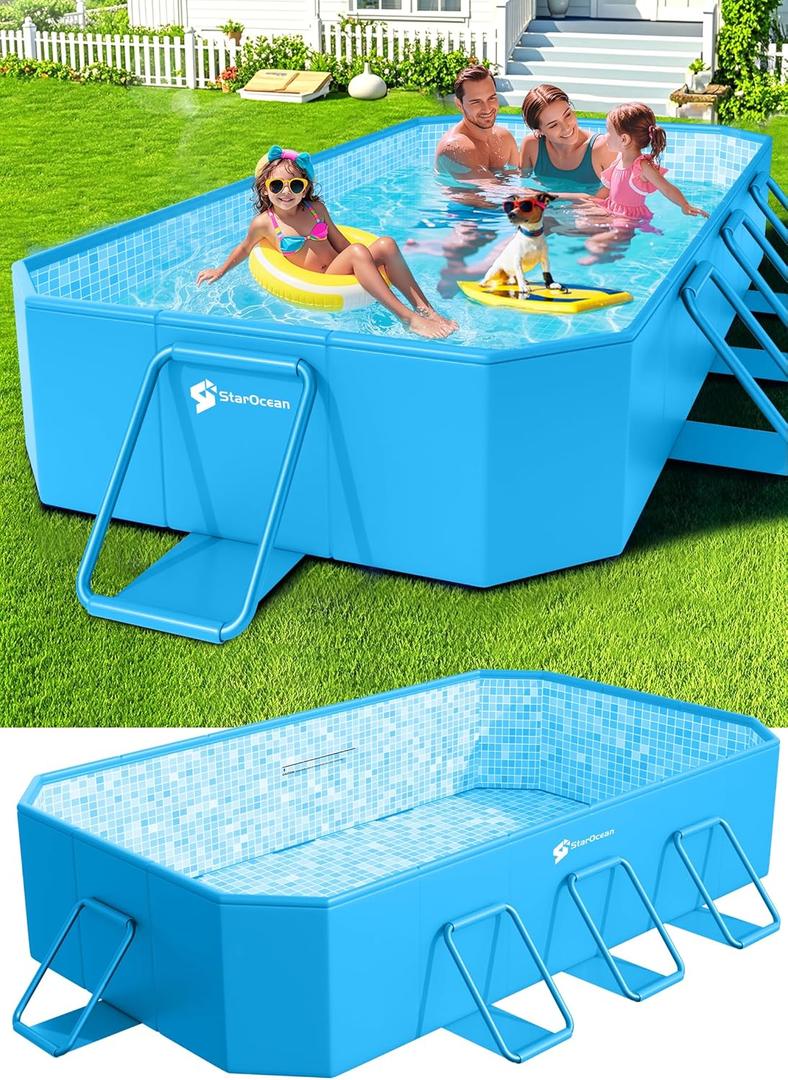 StarOcean Foldable Pool, Large Non-Inflatable Swimming Pool for Kids,Adult Collapsible Pools Hard Plastic Shell, Oversized Thickened,Portable Folding Kids Pools for Backyard 89"x48"x20"-Blue