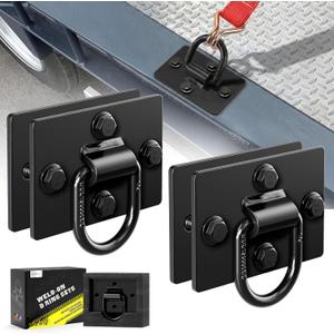 AUTOBOTS 1/2" D Rings for Trailers Heavy Duty Trailer Tie Down Anchor, Max 12,000 Lbs,Includes Mounting Hardware, Forged Steel Bolt-on D Ring 2 Pack Black