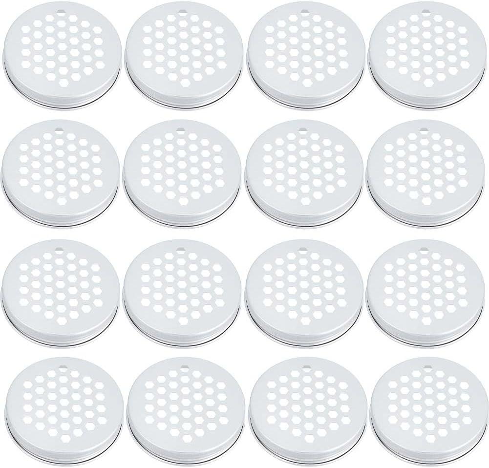 GORGECRAFT 16pcs Mason Flower Jar Insert Lid Plants Organizer Frog Lids Hexagon Pattern Glass Bottle Covers for Regular Mouth Mason Canning Jars Fixed Tools Home Office, 67mm