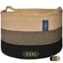 COMSE Extra Large Blanket Basket, Woven Laundry Basket, 21.7x 13.8, Nursery Hamper, Cotton Rope Laundry Hamper Living Room for Storage Toys Clothes Towels (Brown & Black)