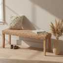 Indoor Bench Wicker for Entryway Bench, Wood Bench for Living Room Dining Bench or End of Bed Bench, 47" Boho Bench with Solid Wood Acacia & Natural Woven Seat, Rustic Farmhouse Rattan Hallway Bench, 47.24 Inches X 14.2 Inches X 19.7 Inches