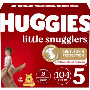 Huggies Size 5 Diapers, Little Snugglers Baby Diapers, Size 5 (27+ lbs), 104 Count (Size 5)