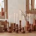 Tanlade 6 Pcs Wooden Candle Holders for Pillar Rustic Wood Candlestick Holders Farmhouse Vintage Brown Candle Stands Table Centerpiece for Living Room Dining Fireplace Mantel Wedding Party Decoration