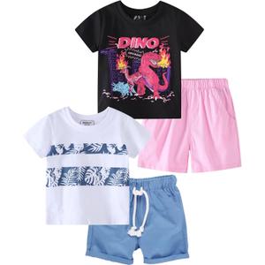 Toddler Boy Summer Clothes Outfits Kids Cotton Short Sets 2-7 Years | 2 Packs Playwear