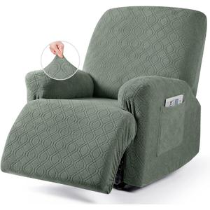 VANSOFY Recliner Chair Cover, 3-Pieces Stretch Recliner Covers for Recliner Chair Soft Reclining Chair Slipcover Furniture Protector for Dogs Cats(Bean Green) (1 Seater)
